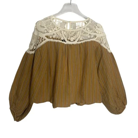 Zara crochet striped cotton long sleeve boho blouse size small - Picture 1 of 8